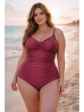 NWOT Allure by TNG Burgundy  1 Piece Swim Suit Size 2X Adjustable Strap Beach